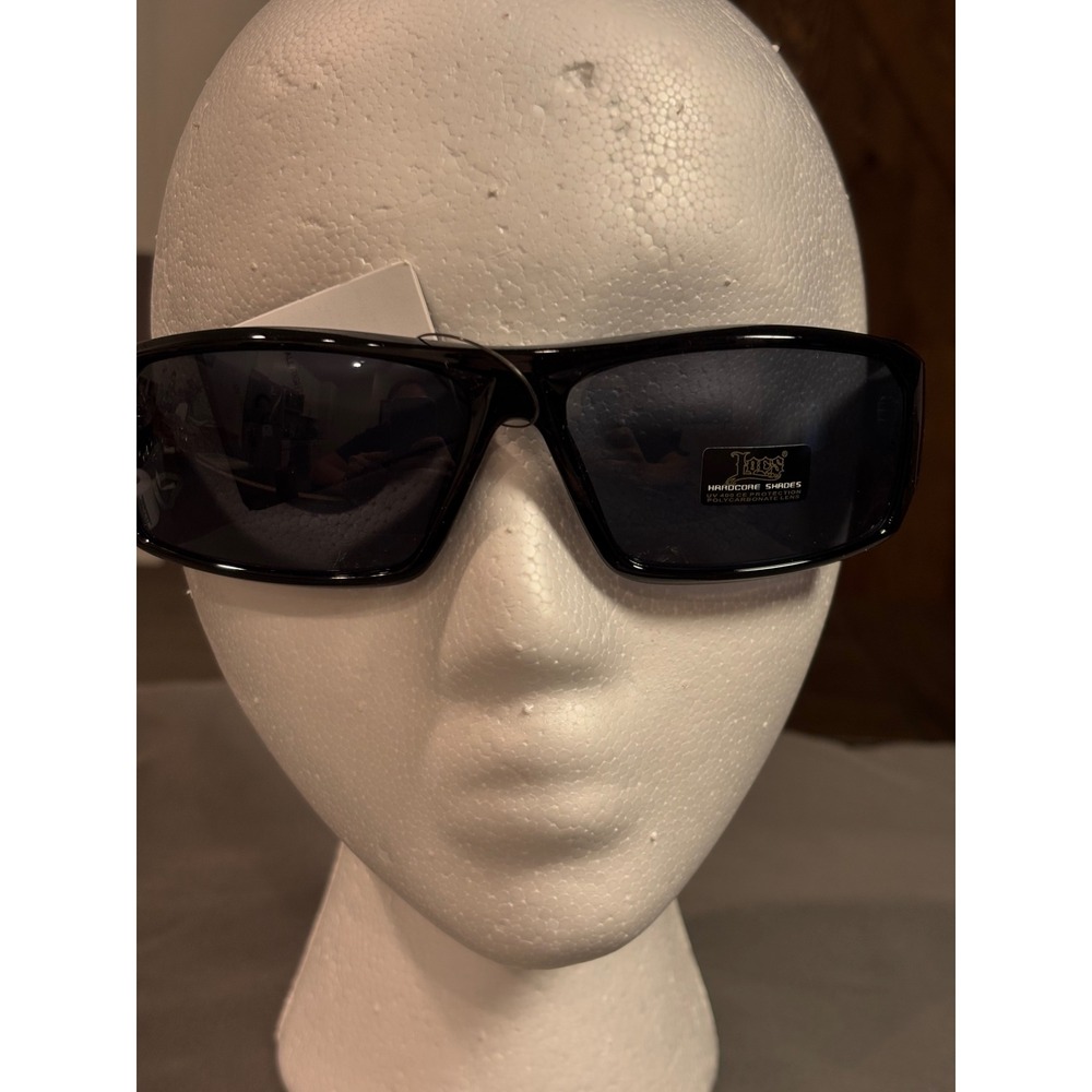Locs Hardcore Shades Black Rectangular Wrap Sunglasses Silver Logo UV400 UV A/B - Picture 2 of 8